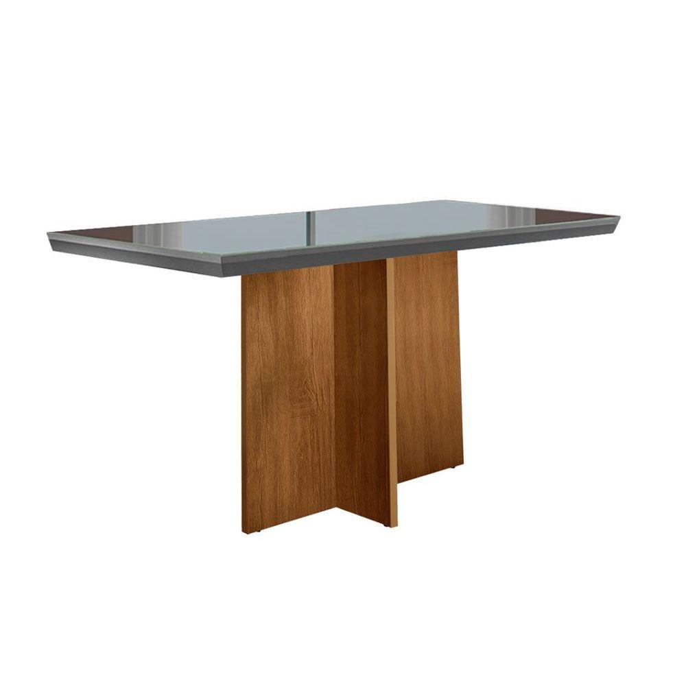 Mesa De Sala Jantar Berlim Tampo Madeirado Vidro Reto 120x80cm Grafite Imbuia Rufato