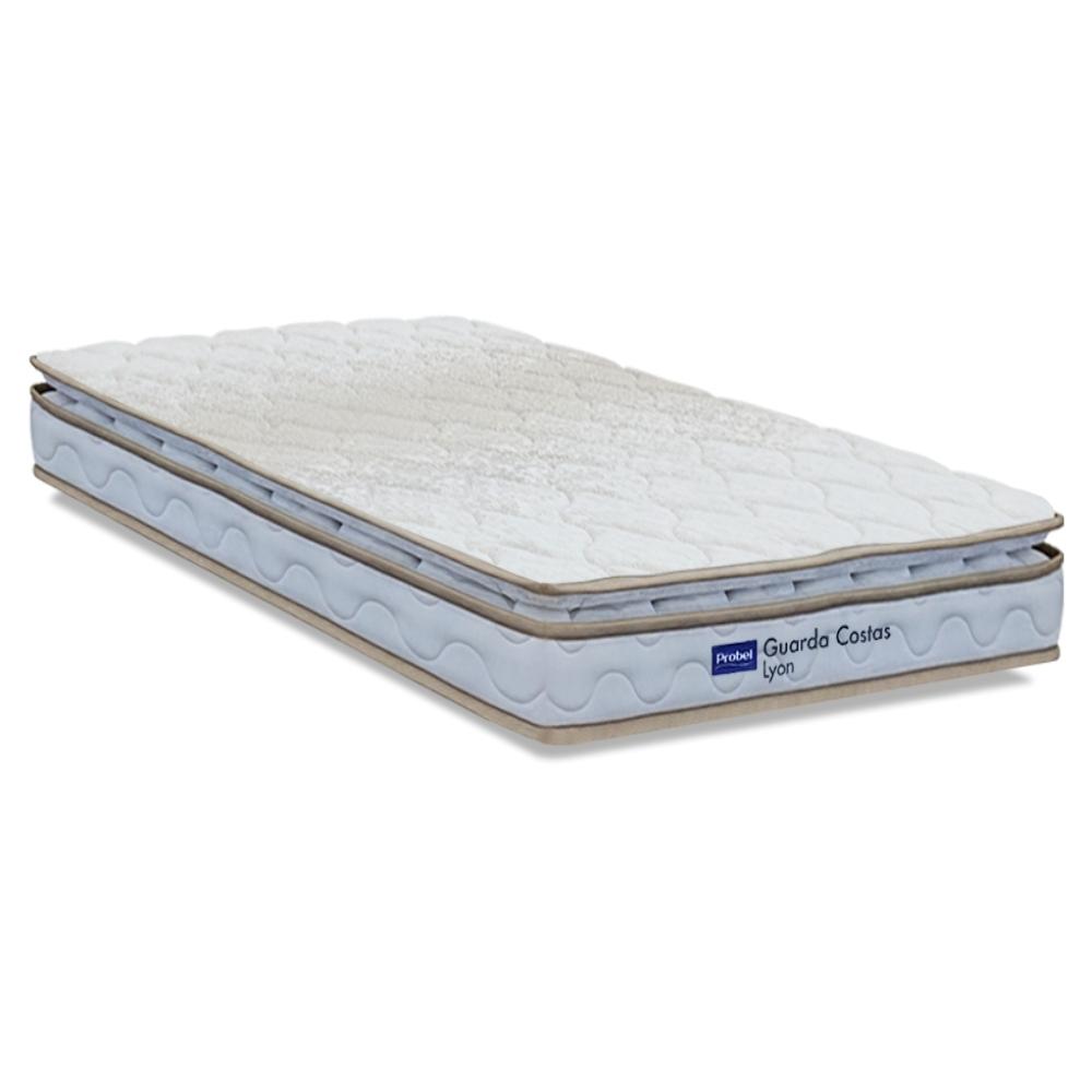Colchão Solteiro Probel Espuma D33 Pillow Top 88x188x18cm Guarda Costas Lyon Branco/bege