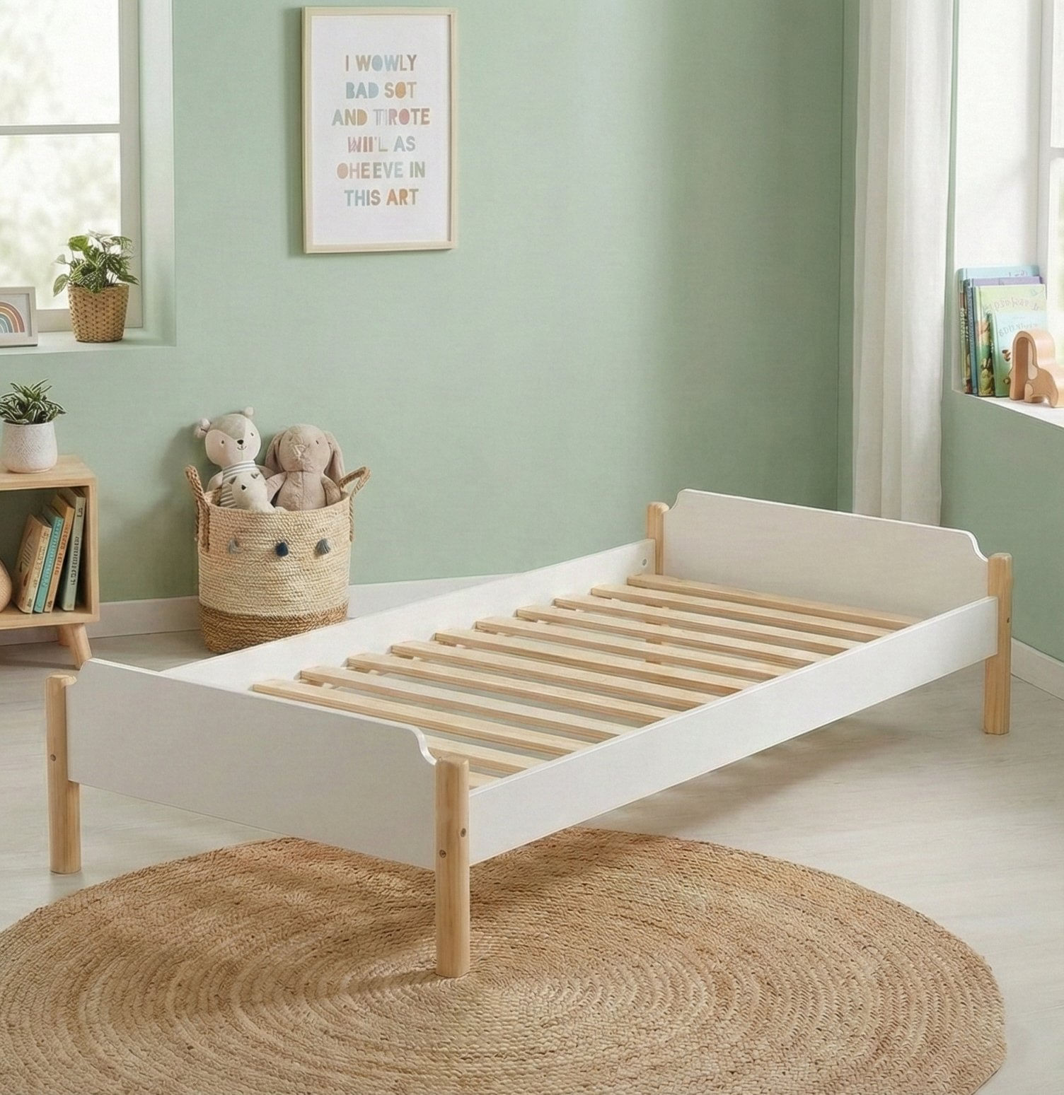 Cama Auxiliar Infantil Solteiro Empilhável Arredus Em Madeira Maçica / Mdf Branco/natural