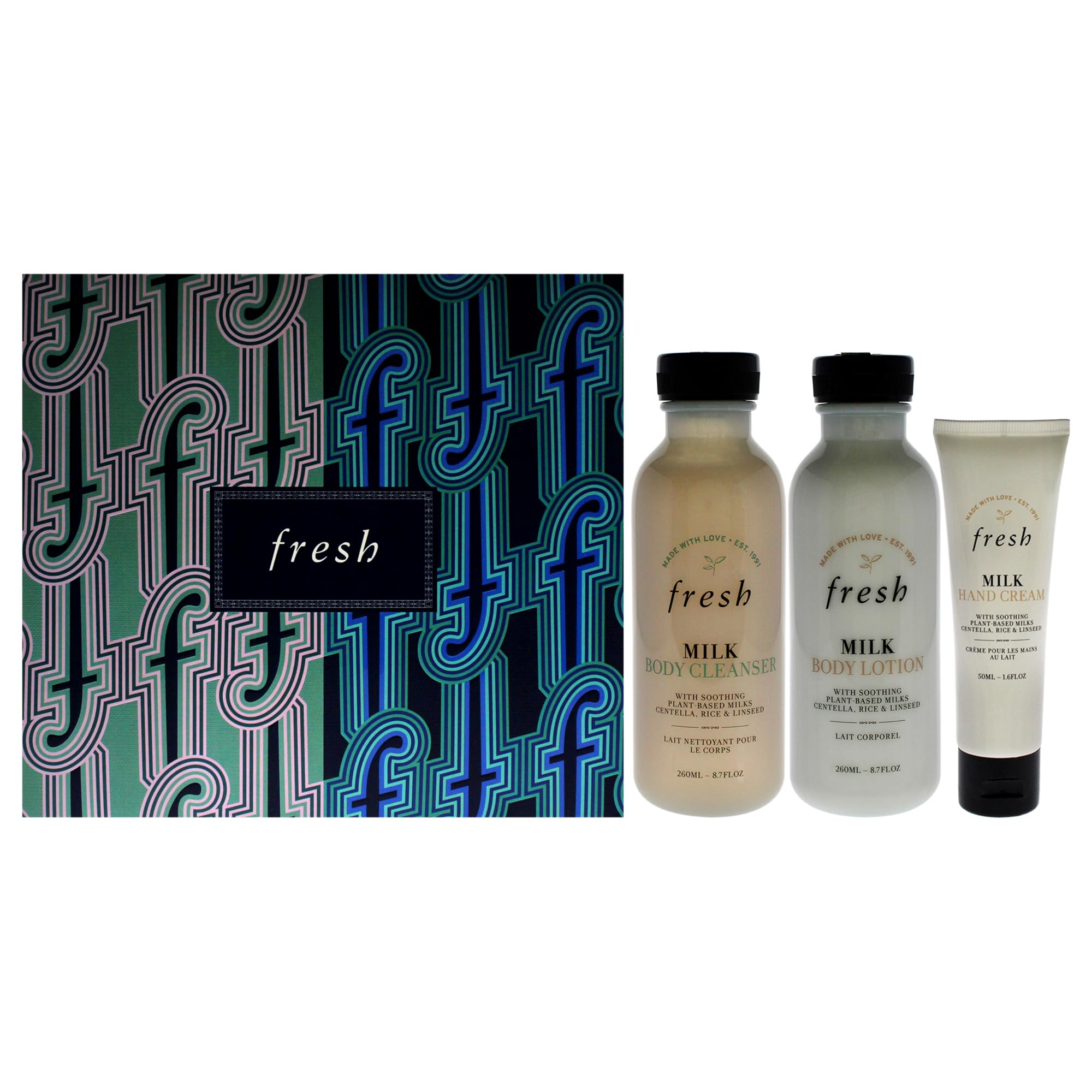 Kit De Cuidados Corporais Fresh Milk Para Mulheres Com Sabonete Líquido, Loção E Creme Para Mãos