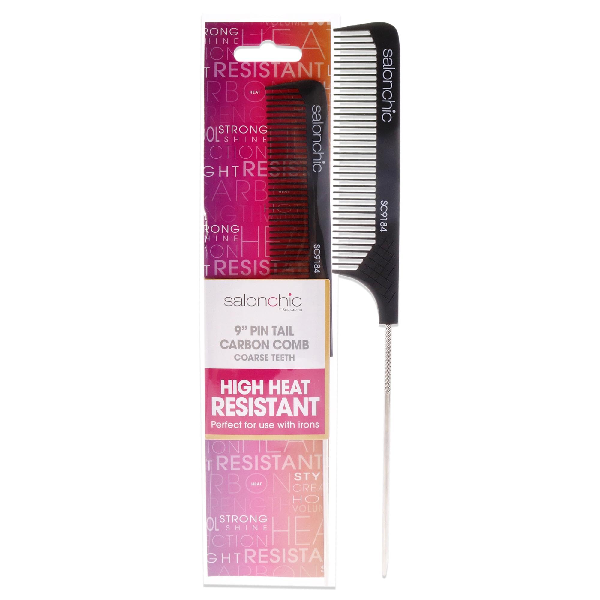 Comb Salonchic Pin Tail Carbon, De Alta Resistência Ao Calor, 9 Dentes