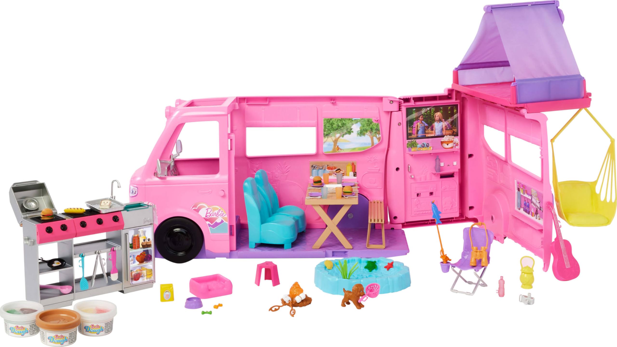 Playset Barbie Dream Camper Com Tenda De Telhado, Cadeira Giratória E Mais De 60 Acc