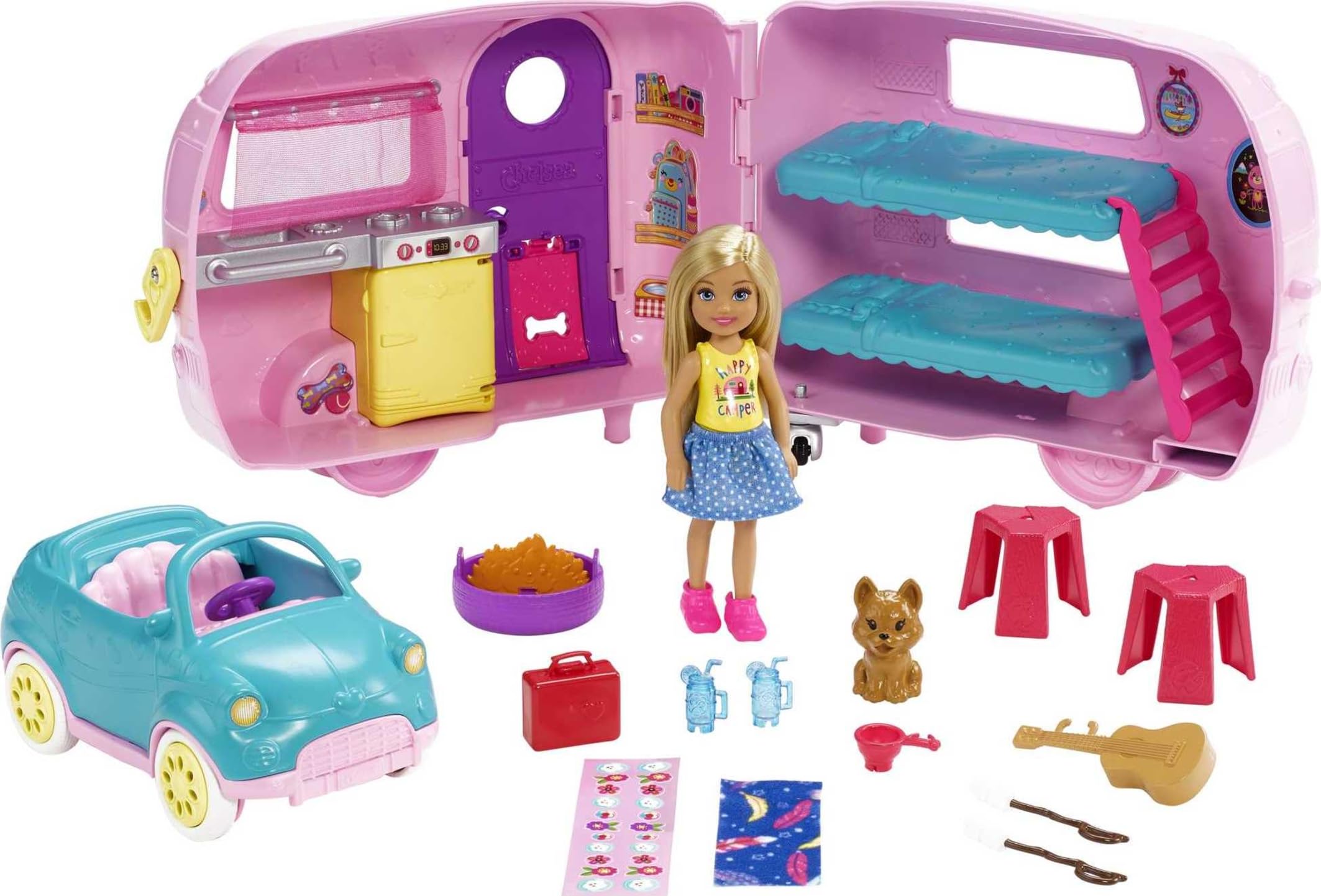 Conjunto De Brinquedos Toy Car &amp; Camper Barbie Club Chelsea Com Boneca E Acessório