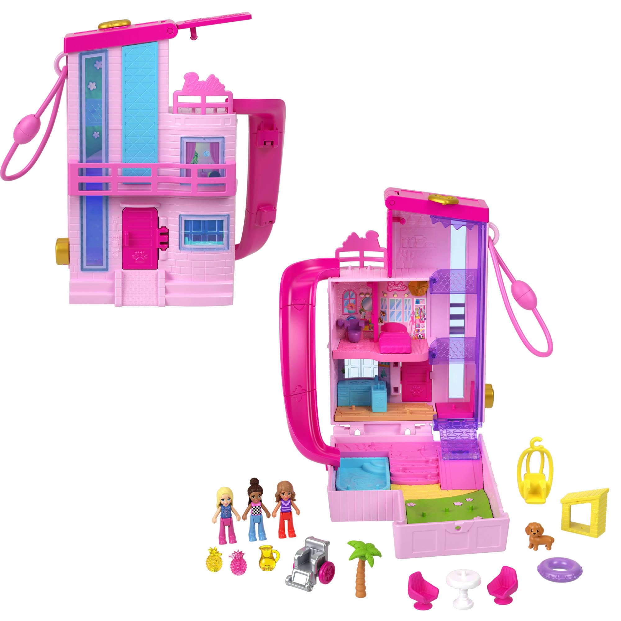 Conjunto De Brinquedos Polly Pocket Dreamhouse Compact Com Barbie E 3 Bonecas