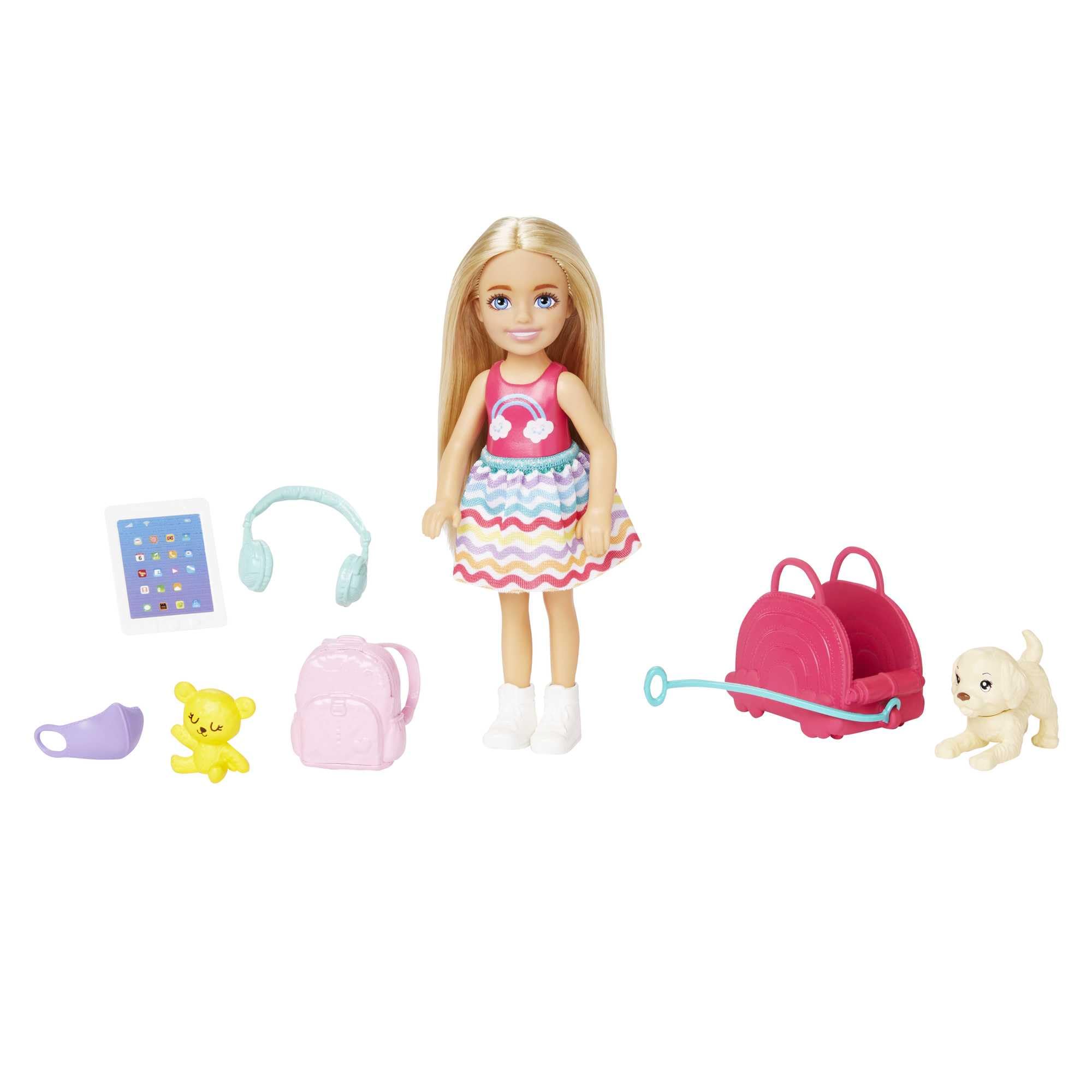 Conjunto De Viagem Barbie Chelsea Doll Com Cachorrinho E 6 Acessórios