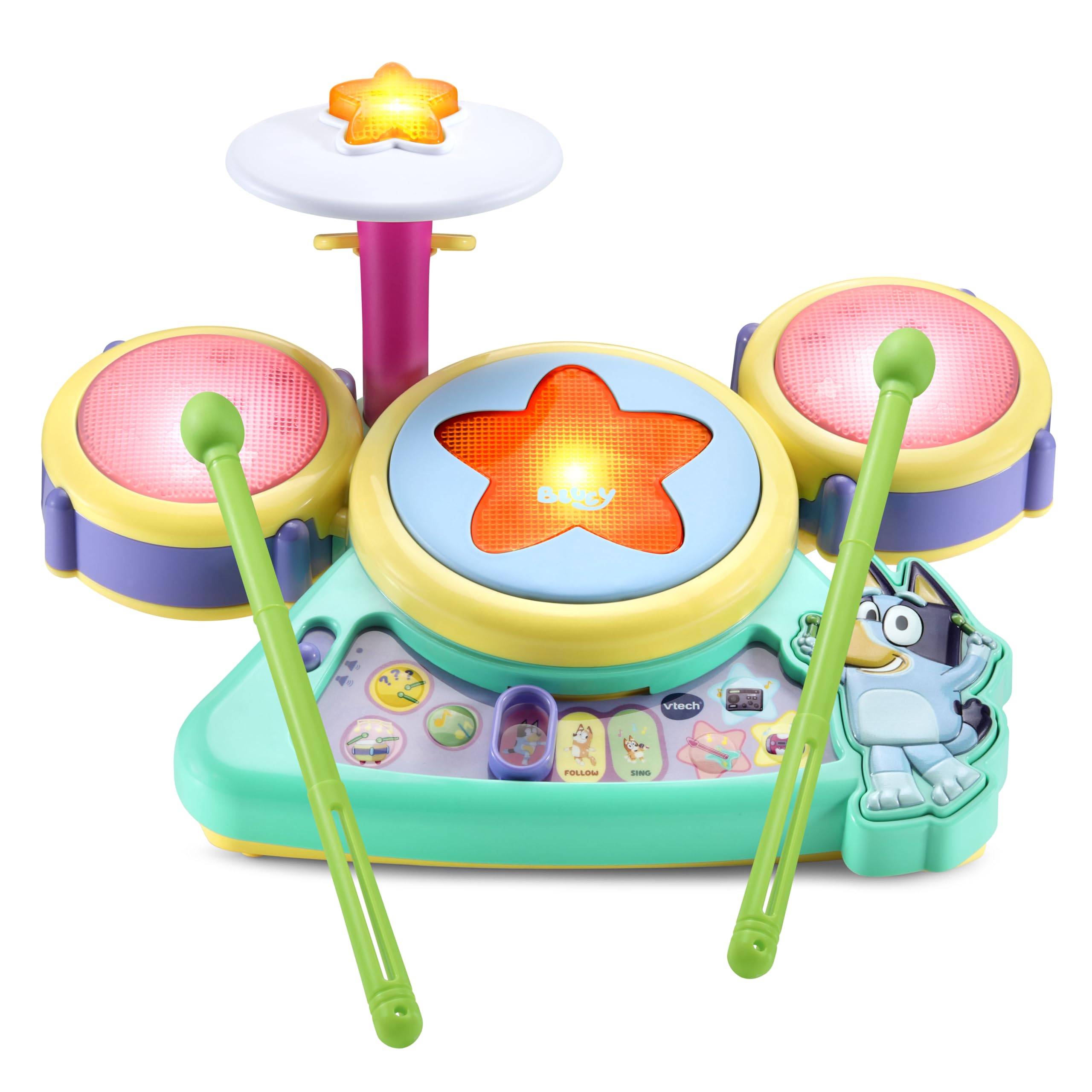 Conjunto De Bateria Vtech Bluey Hooray Com Luz E Som De Mais De 3 Anos