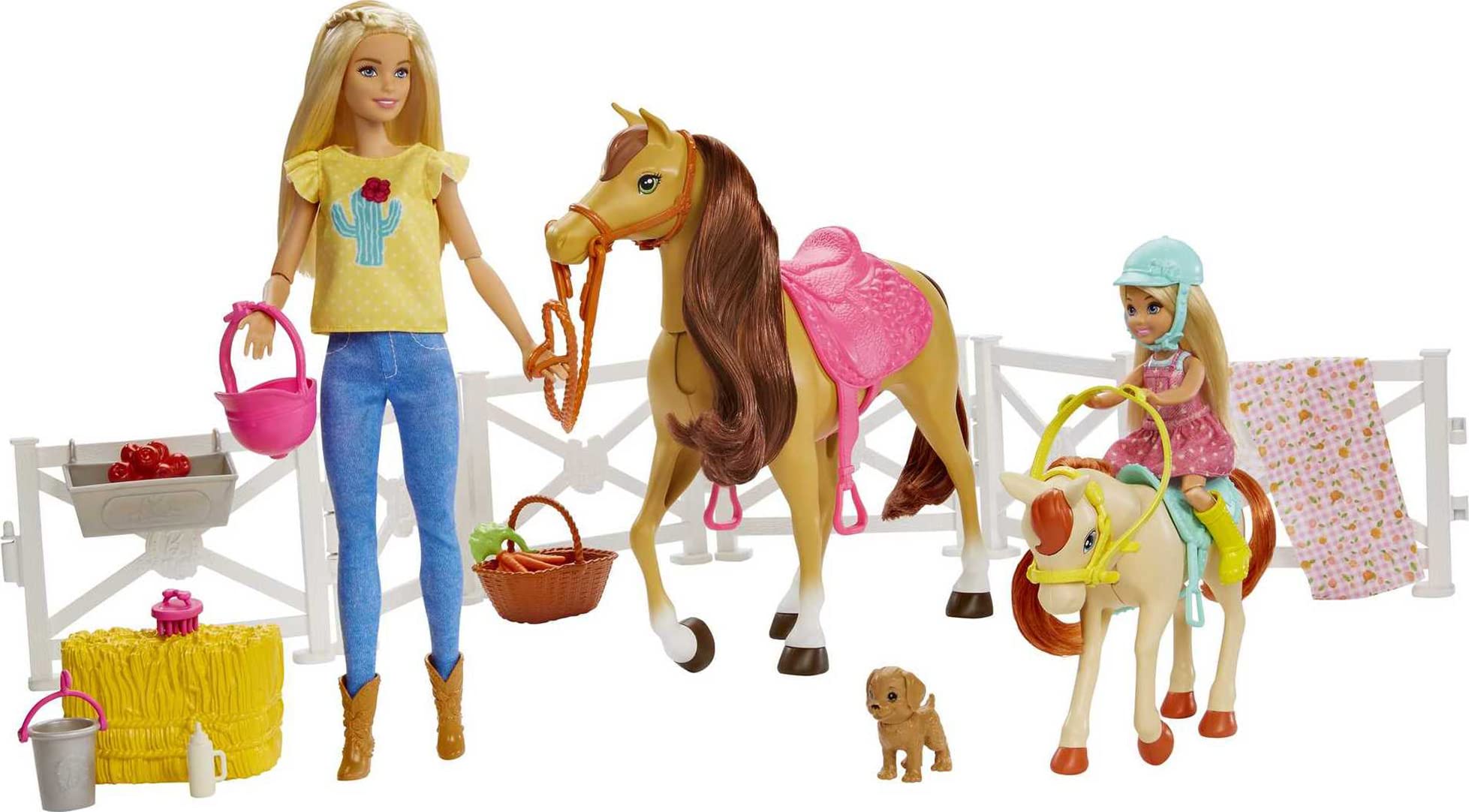 Conjunto De Brinquedos Barbie Hugs 'n Horses Com Bonecas Chelsea E 2 Cavalos 3y+