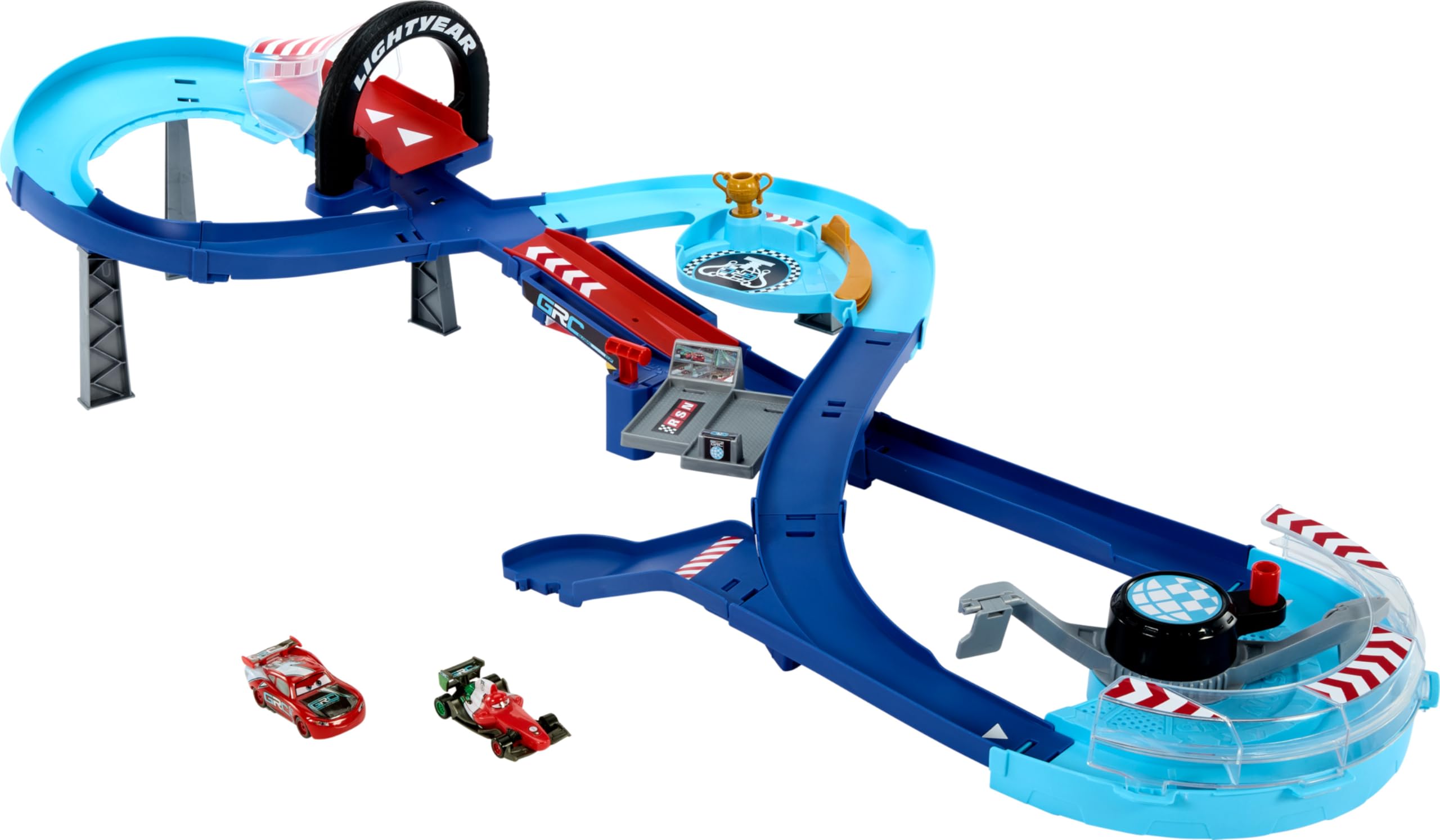 Playset Mattel Disney Pixar Cars Com 2 Carros De Brinquedo Lightning Mcqueen E Francesco Bernoulli Grc Jumping Raceway Set Com Reforço
