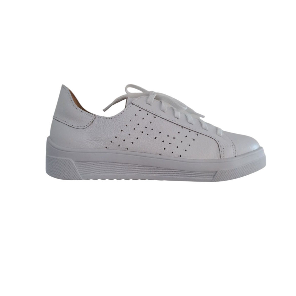 Tênis Casual Feminino Branco Em Couro Legítimo Flatform