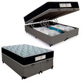 Cama Box Baú Casal Bipartido Sintético + Colchão Molas Ensacadas Sereneprime Sonnolux - 138cm Cinza