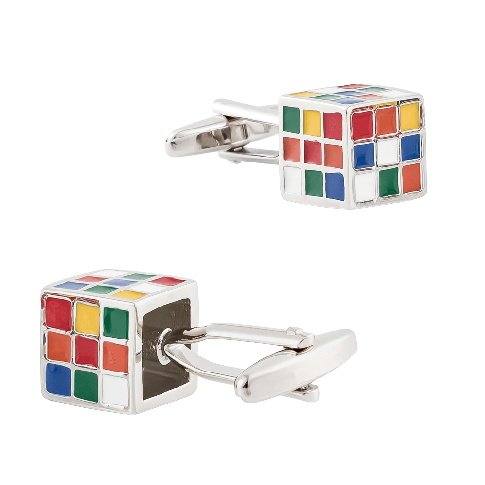 Abotoaduras Com Design Colorido De Cubo De Rubik Para Homens Em Cobre