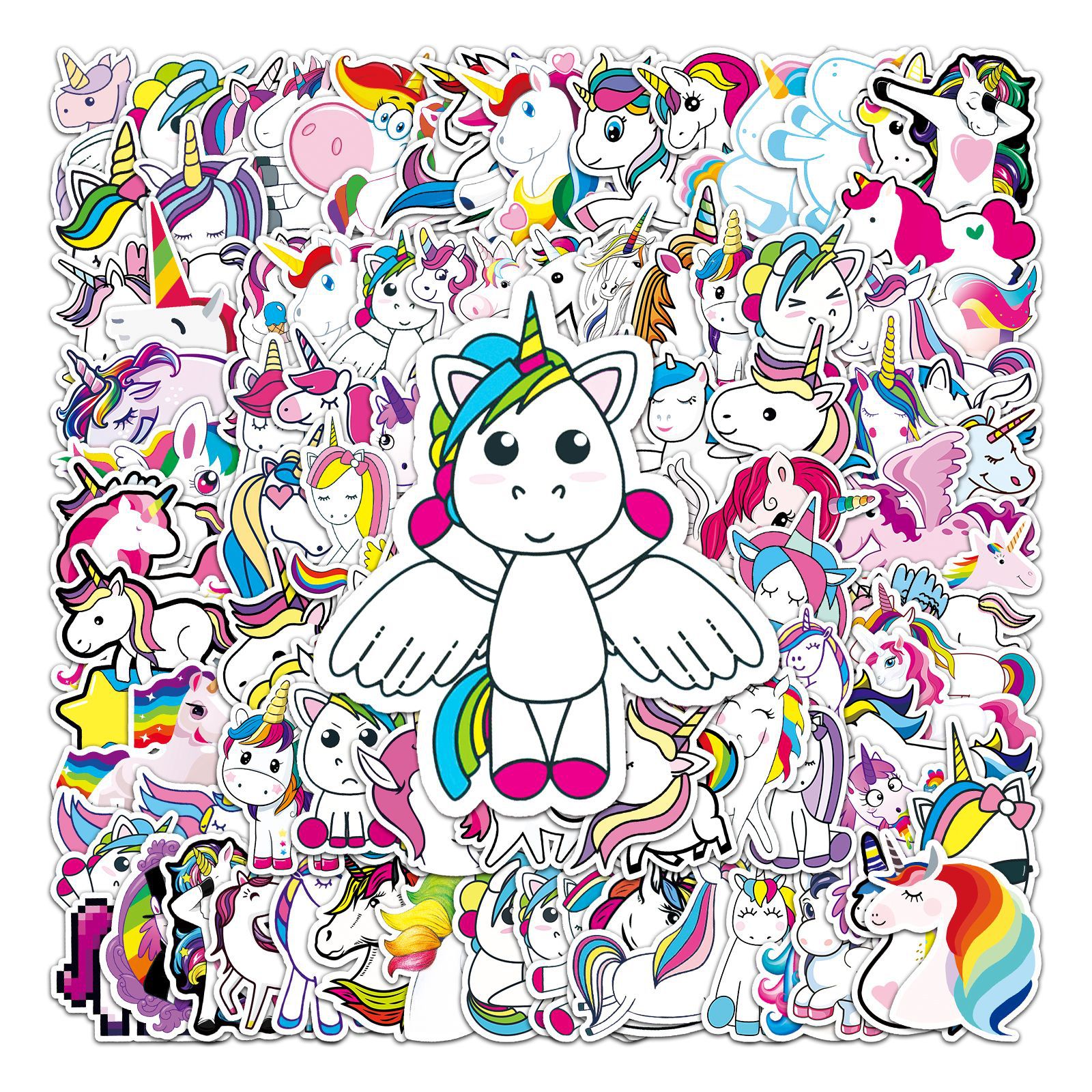 Conjunto De Adesivos De 101 Peças De Unicórnio Para Crianças | Cartoon Rainbow Hor