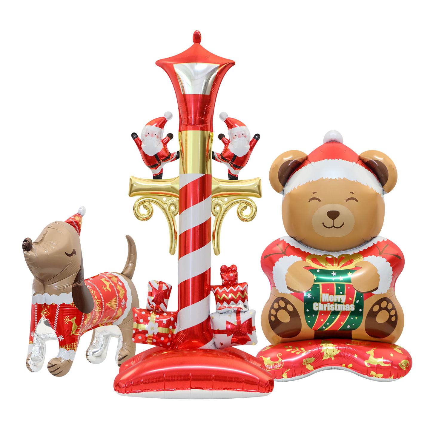 Conjunto De Decoração De Natal Inflável Com Papai Noel, Urso E Cachorro