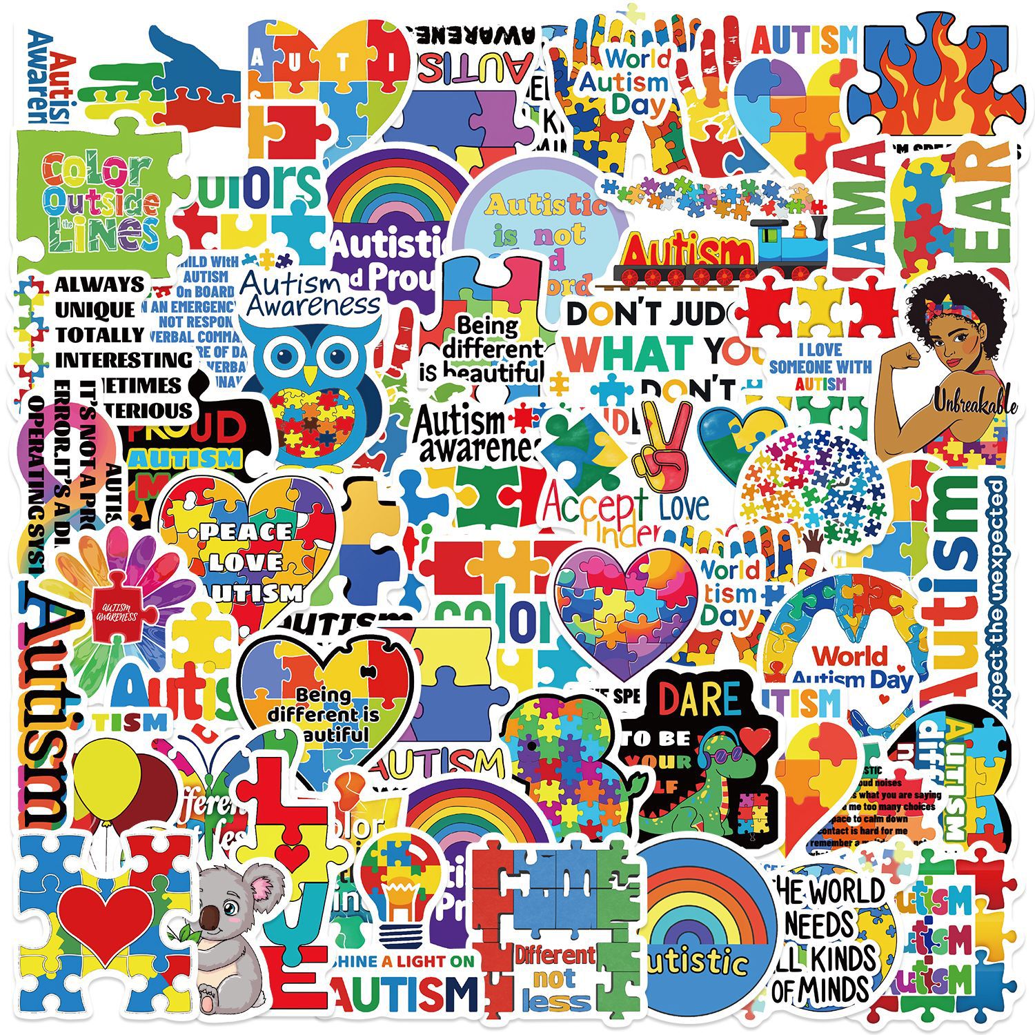 Pacote De Adesivos Autism Awareness, 50 Unidades, Vinil Impermeável