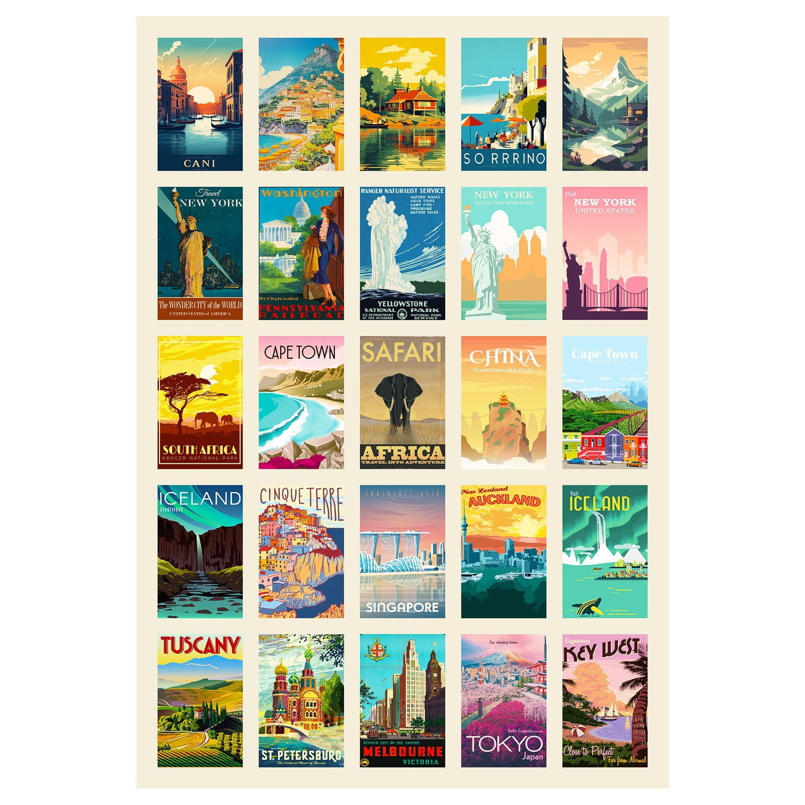 Pacote De Adesivos, Pôster De Viagem Vintage, 50 Unidades De Pvc Impermeável