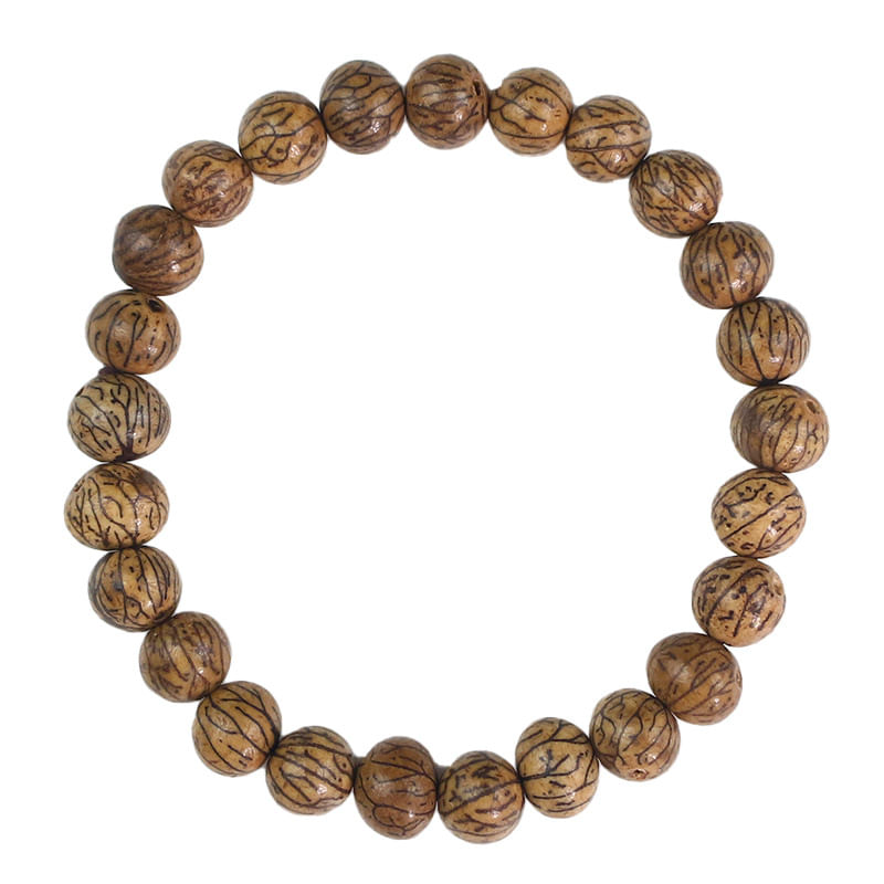 Pulseira Bodhi Seed Com Padrão De Veias Prateadas E Douradas