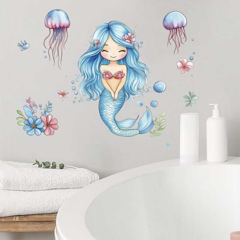 Adesivos De Parede Cartoon Mermaid Princess Com Medusa 40x59cm