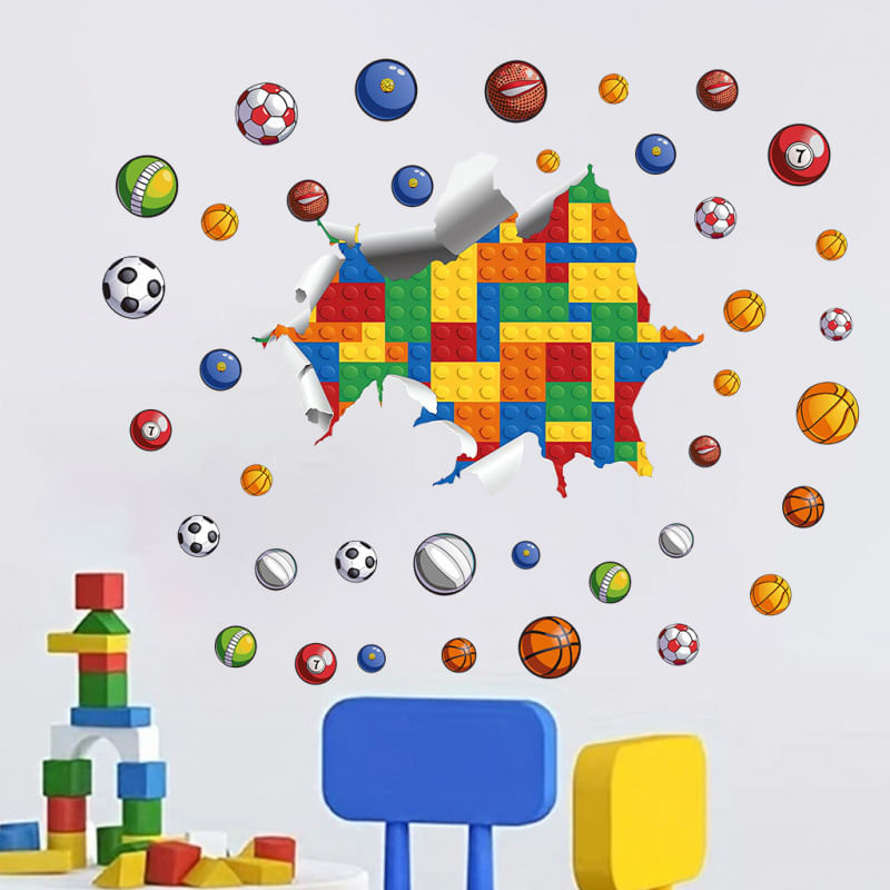 Adesivos De Parede 3d Broken Sports Ball Design Em Pvc Removível