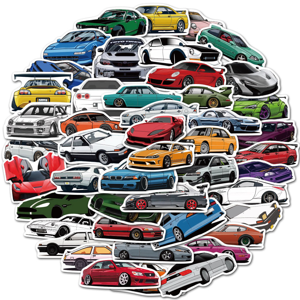 Pacote De Adesivos Jdm Car, 50 Unidades — Colorful Cartoon Vehicle Graf