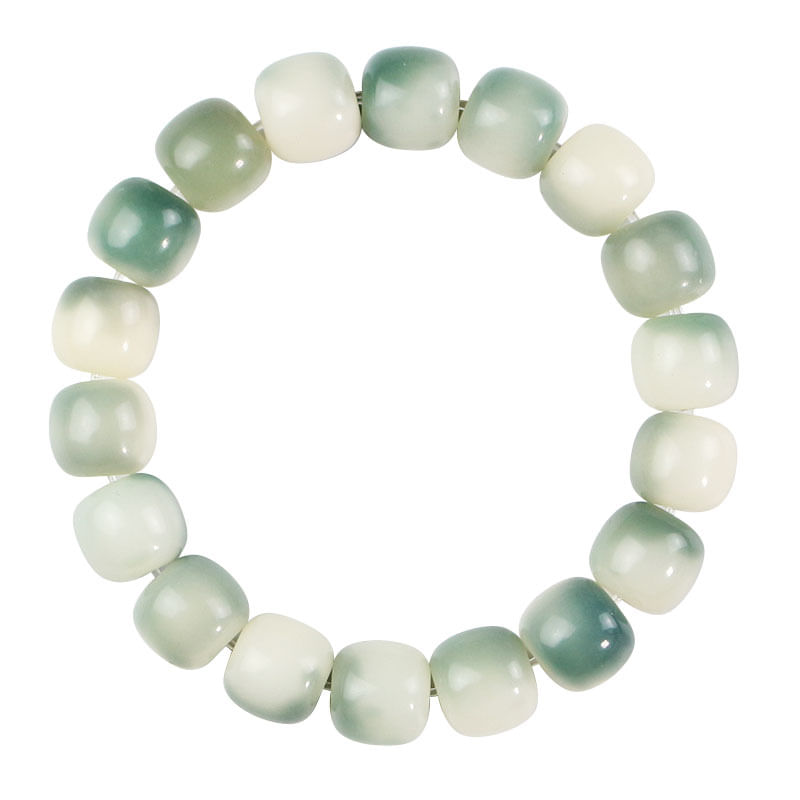 Pulseira Natural Bodhi Root Beads Icy White Green 12mm