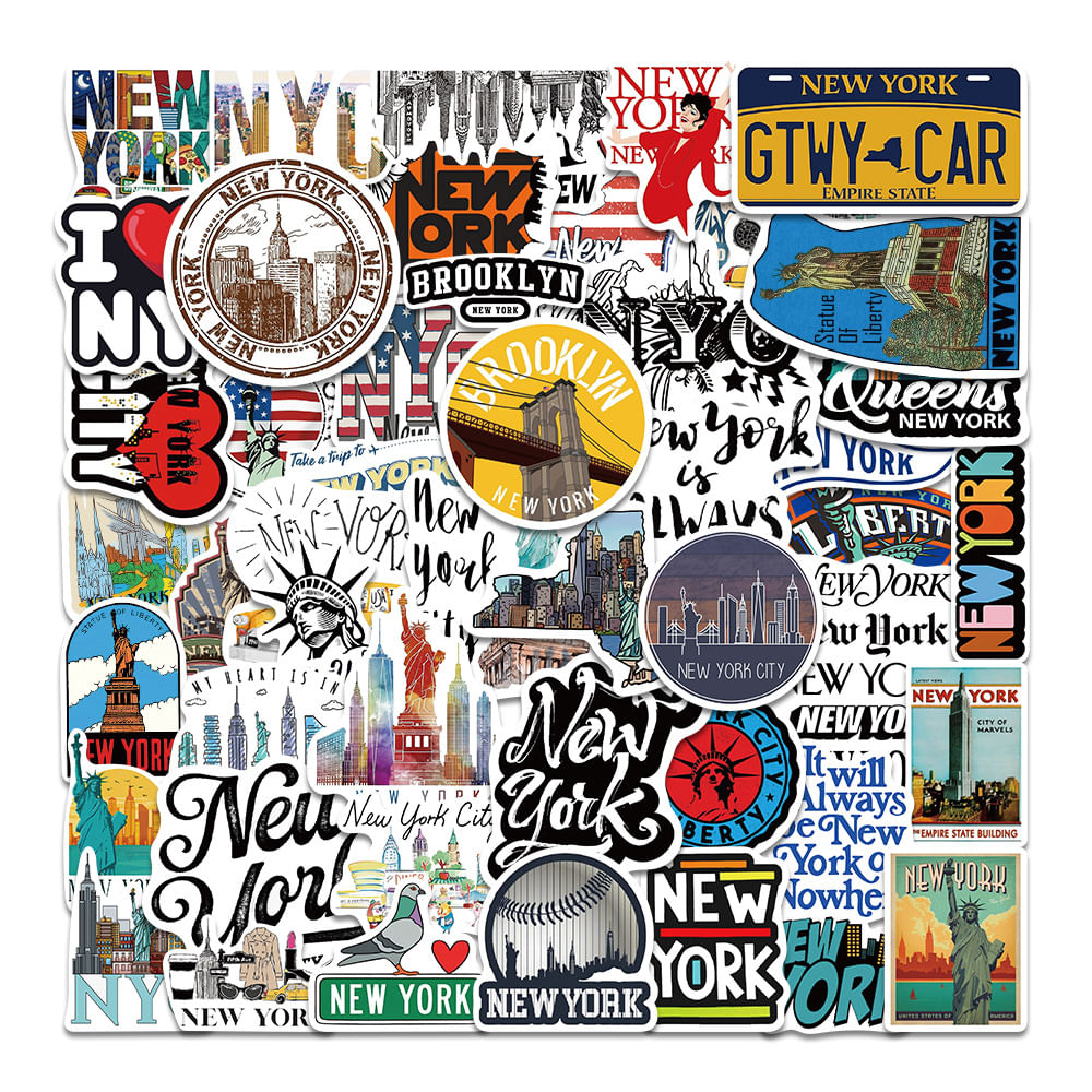 Pacote De Adesivos New York City Landmark, 50 Unidades De Vinil Impermeável