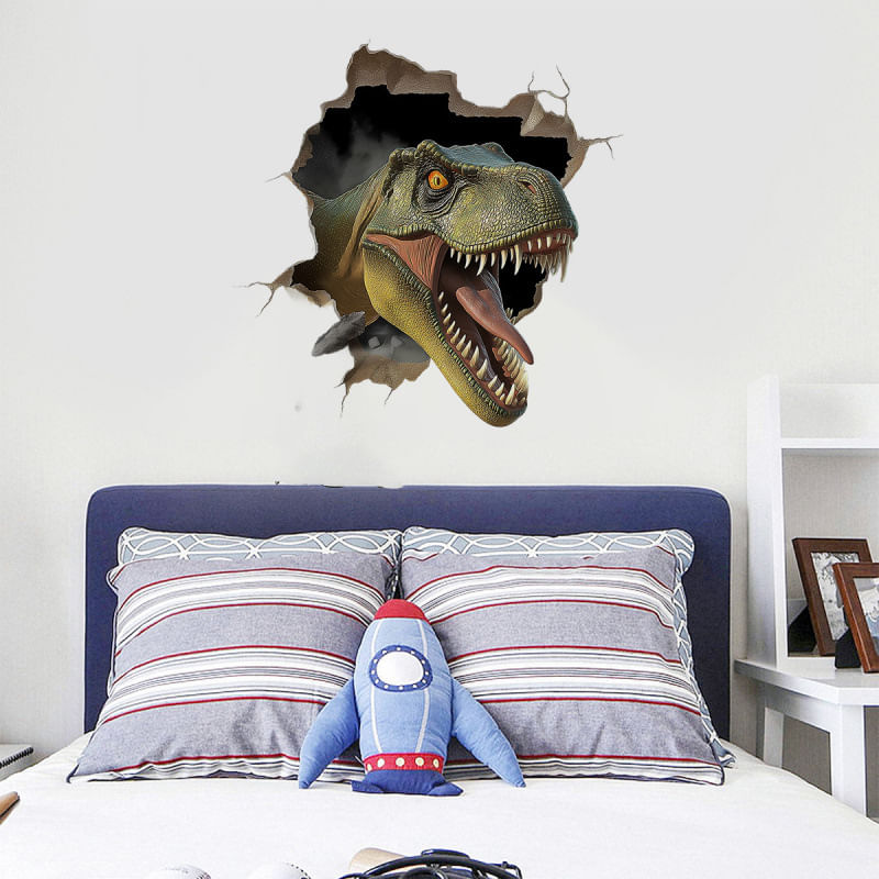 Adesivos De Parede 3d Dinosaur Broken Wall Effect Pvc 30x60cm