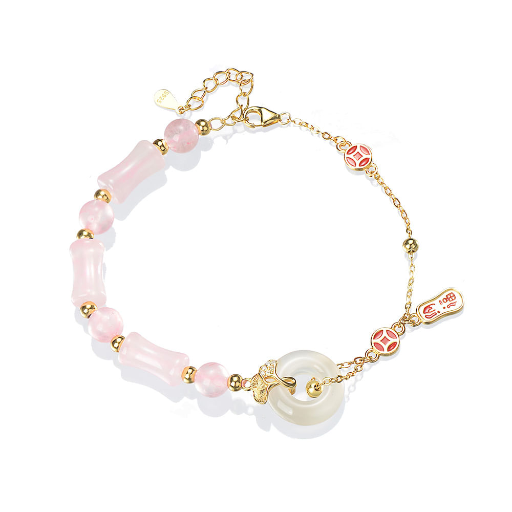 Pulseira Ágata Para Mulheres Com Contas De Bambu E Calcedônia Branca