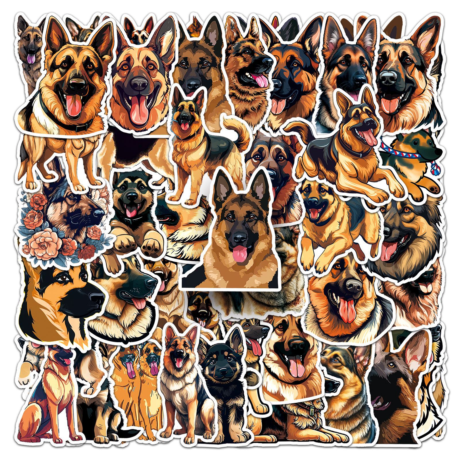 Pacote De Adesivos German Shepherd Dog, Vinil Impermeável, 50 Unidades