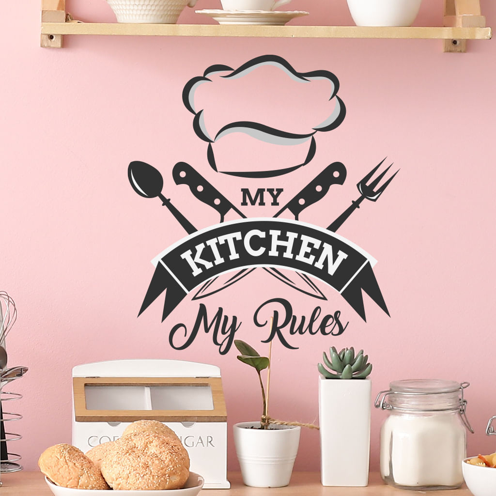 Adesivos De Parede Kitchen Chef Hat Quote My Kitchen My Rules