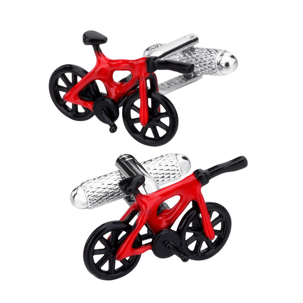 Bicicleta Cufflinks Vermelha E Preta Para Homens Em Esmalte E Aço
