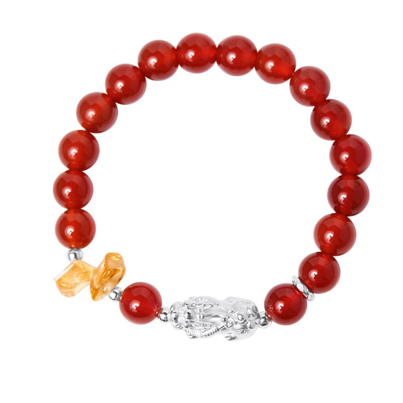 Pulseira De Ágata Vermelha Para Mulheres Com Lascas De Cristal Amarelo De 8 Mm