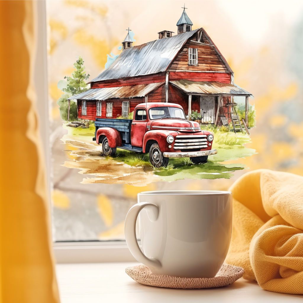 Adesivos De Parede Vintage Farmhouse Red Truck Country Barn
