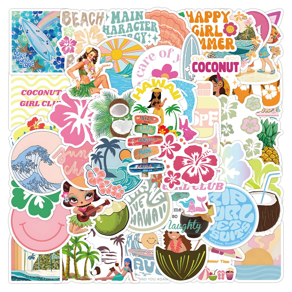 Pacote De Adesivos Coconut Girl Tropical Hawaiian Beach X60