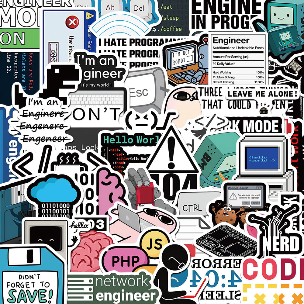 Conjunto De Adesivos, Programador, Codificação, 108 Unidades De Vinil Impermeável