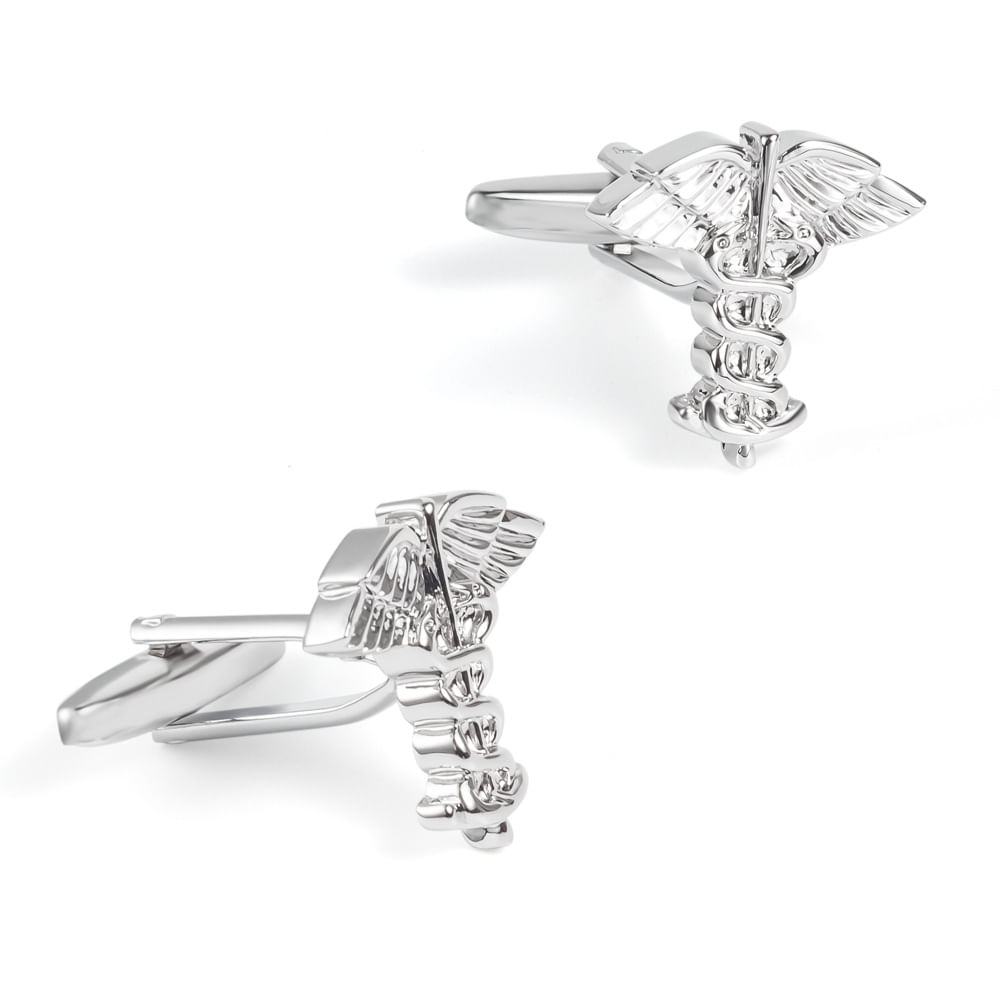 Cuff Links, Caduceu Genérico Prateado Para Homens