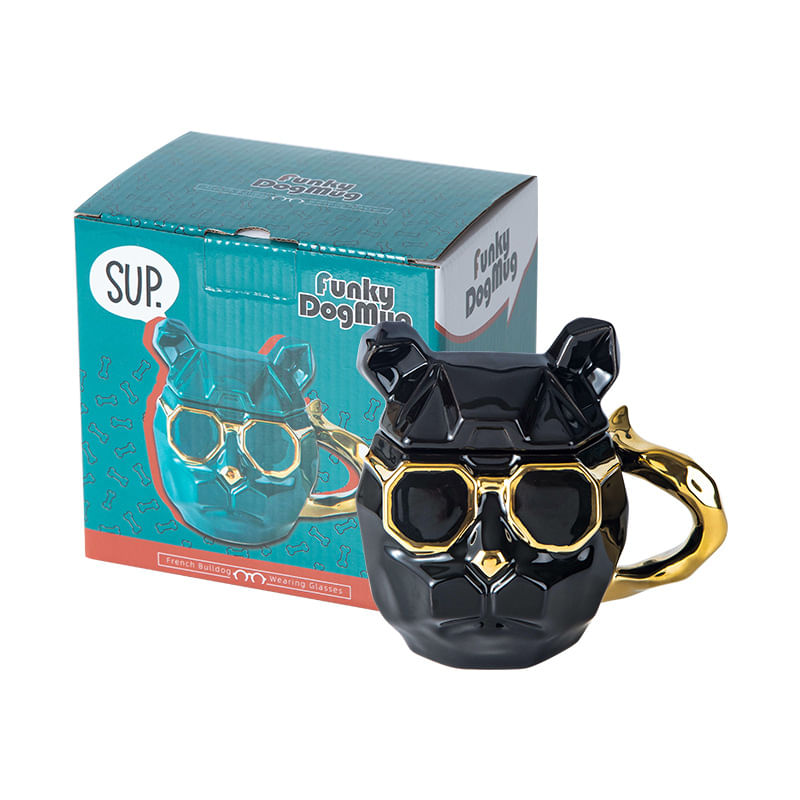 Caneca Funky Dog, Capacidade De 350 Ml, Cerâmica, Buldogue Francês, Design