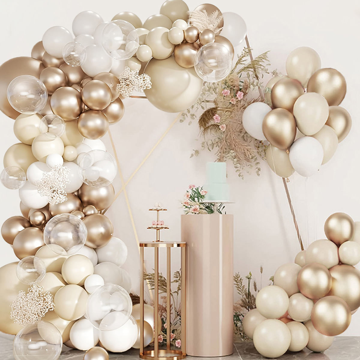 Conjunto De Guirlandas De Balão, 118 Unidades, Champanhe, Ouro, Branco, Látex