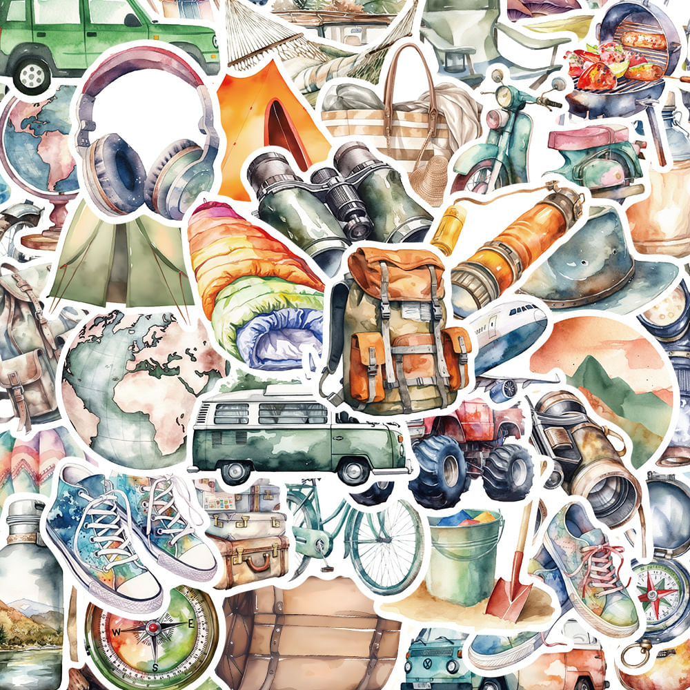 Pacote De Adesivos Em Aquarela, Viagem, 50 Unidades, Pacote De Vinil Impermeável