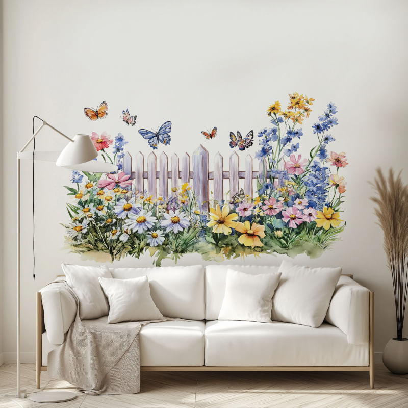 Adesivos De Parede Floral Garden Flores E Borboletas Coloridas