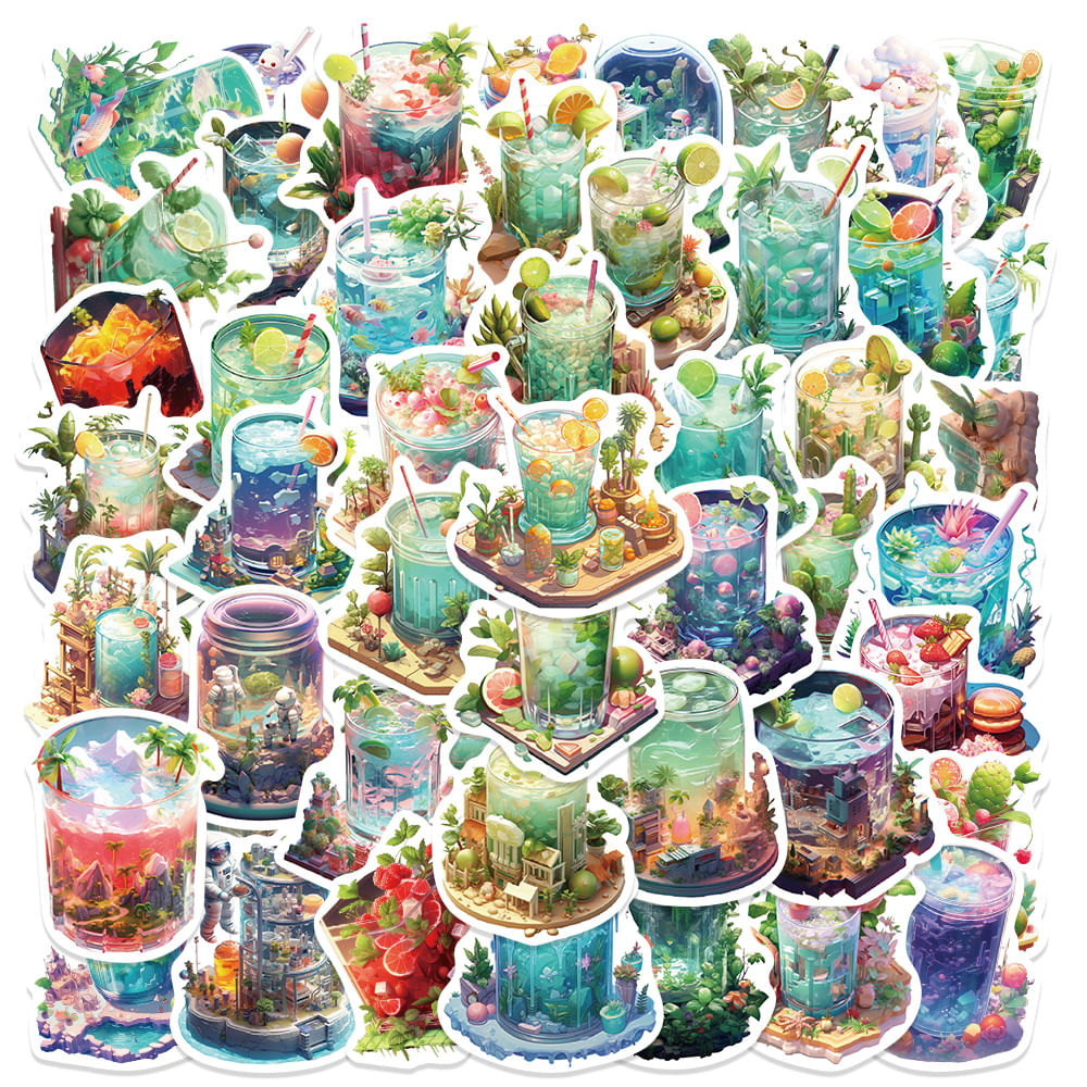 Adesivos Mini World In Cup, 50 Unidades De Copo De Bebida Creative Cartoon