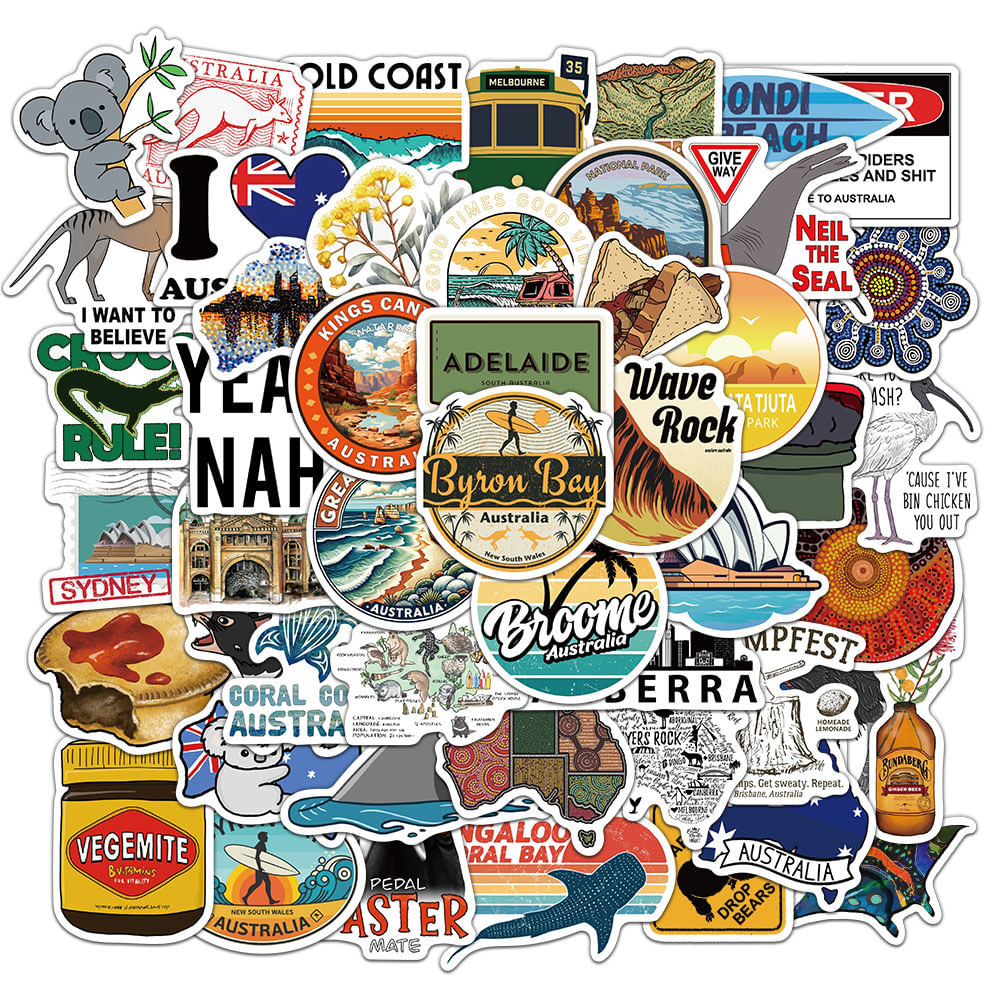 Pacote De Adesivos Com Tema Australiano, 50 Unidades De Decalques De Vinil De Viagem