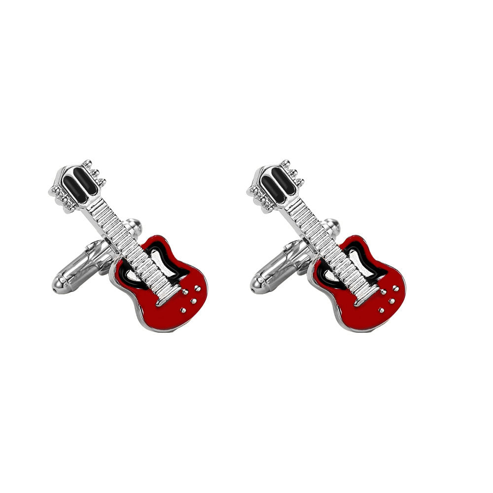 Guitarra Cufflinks Para Homens, Design De Instrumentos Musicais, Vermelha
