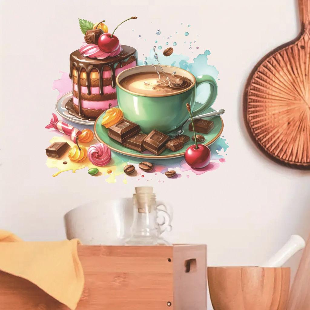 Adesivos De Parede Delicious Sweet Dessert Tea Time Pvc 29,5 X 29,5 Cm