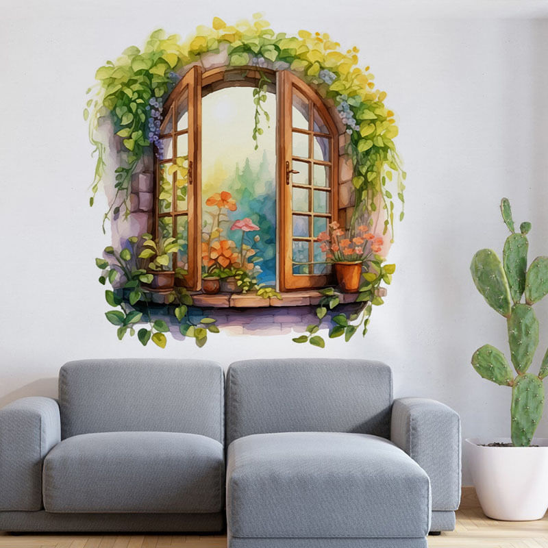 Adesivo De Parede Nordic Style Green Plant Vine Window 30x90cm