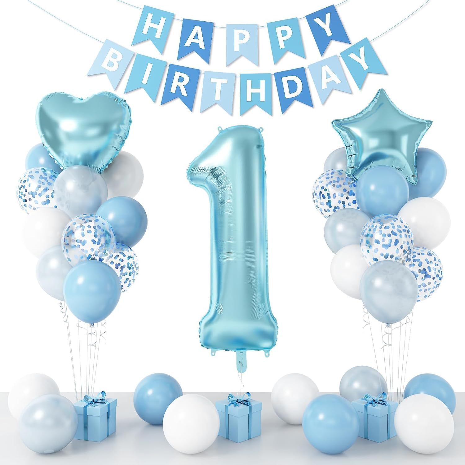 Kit De Balão De Aniversário, Azul De 1º Aniversário, 24 Unidades Com Papel Alumínio De 40 Cm #1