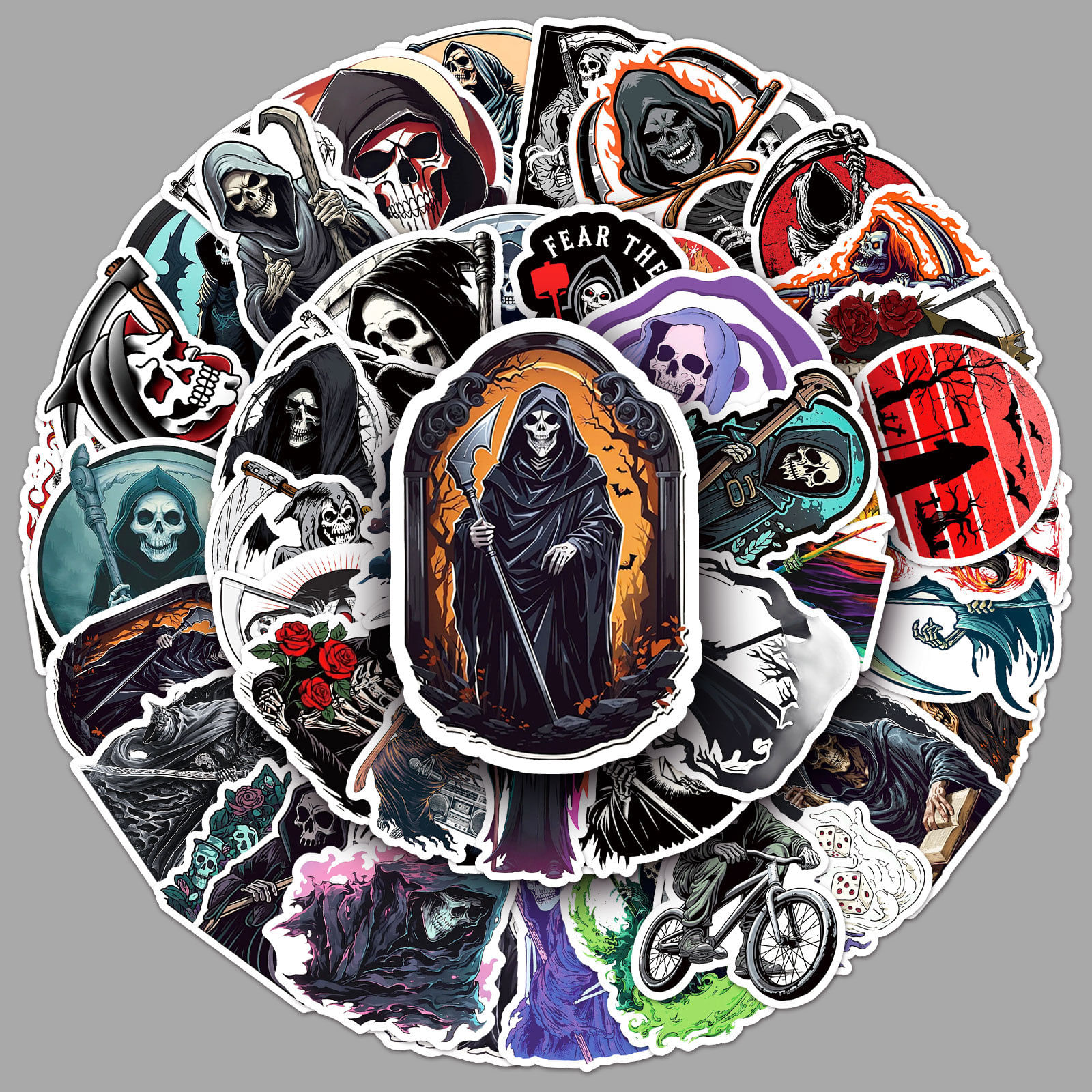 Pacote De Adesivos Grim Reaper Gothic Horror, Decalque De Vinil X50