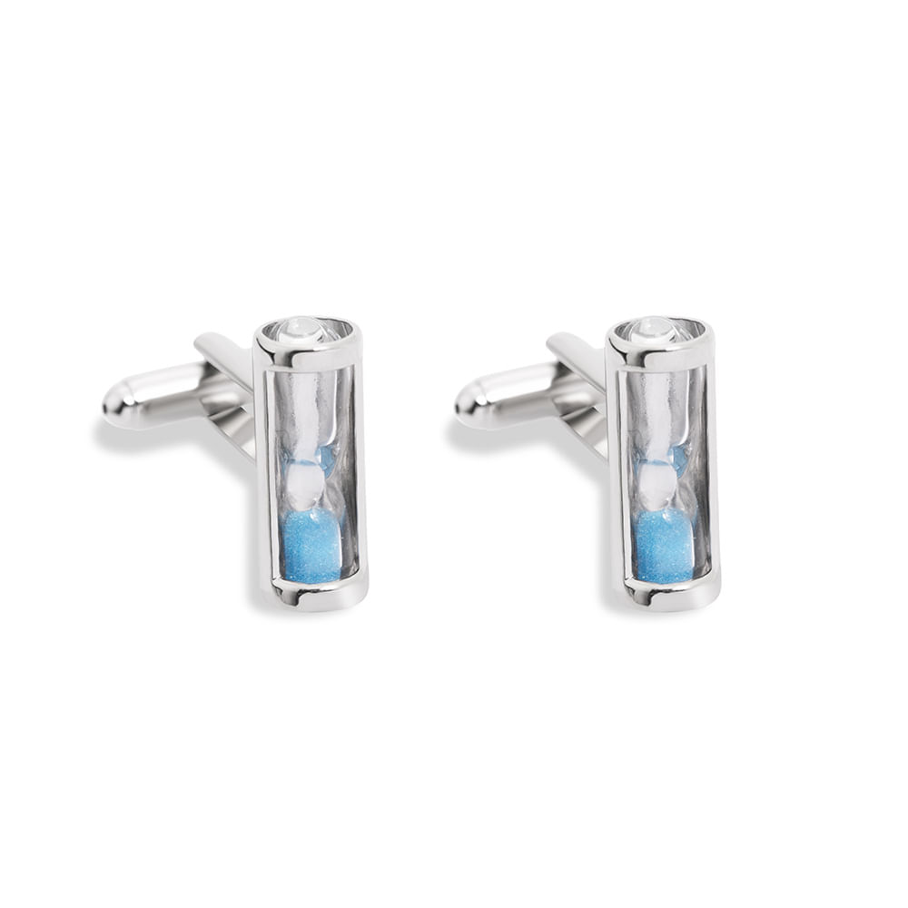 Cufflinks Hourglass Sand Timer Blue Crystal Para Homens