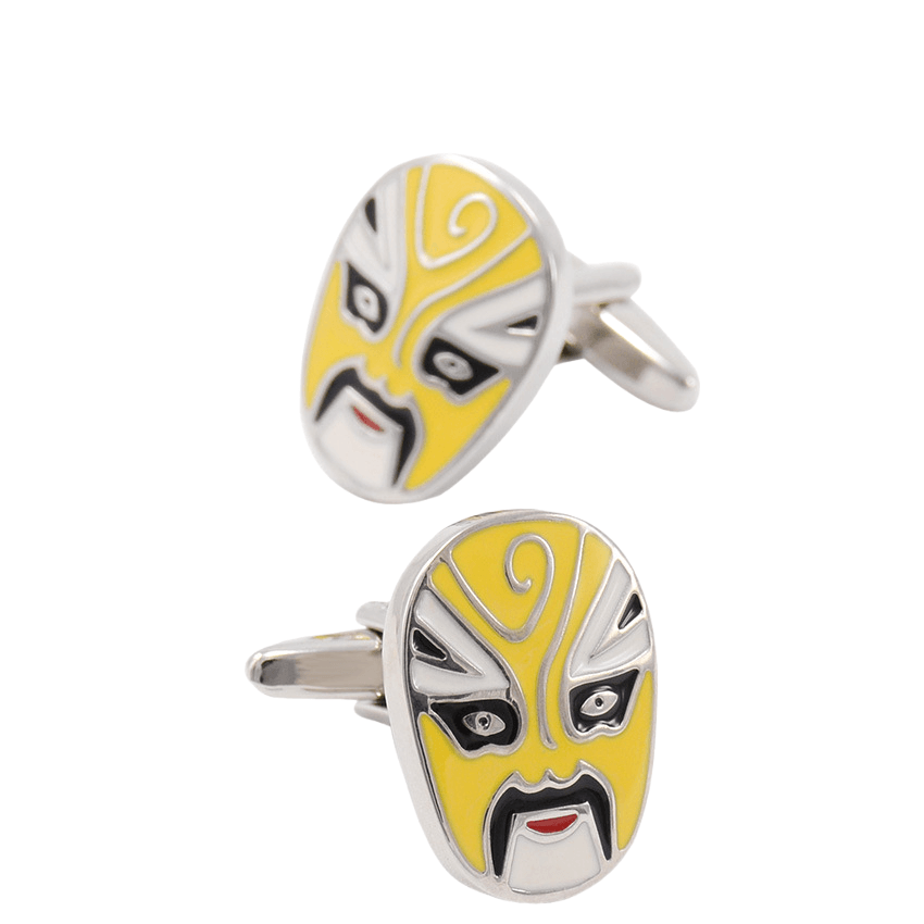 Cufflinks Chinese Opera Face Para Homens, Amarelo E Branco