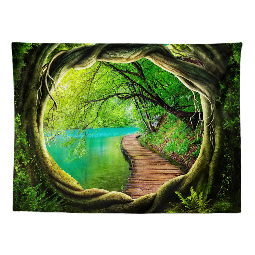 Tapeçaria Suspensa Na Parede Forest Path Lake View 150 Cm X 130 Cm