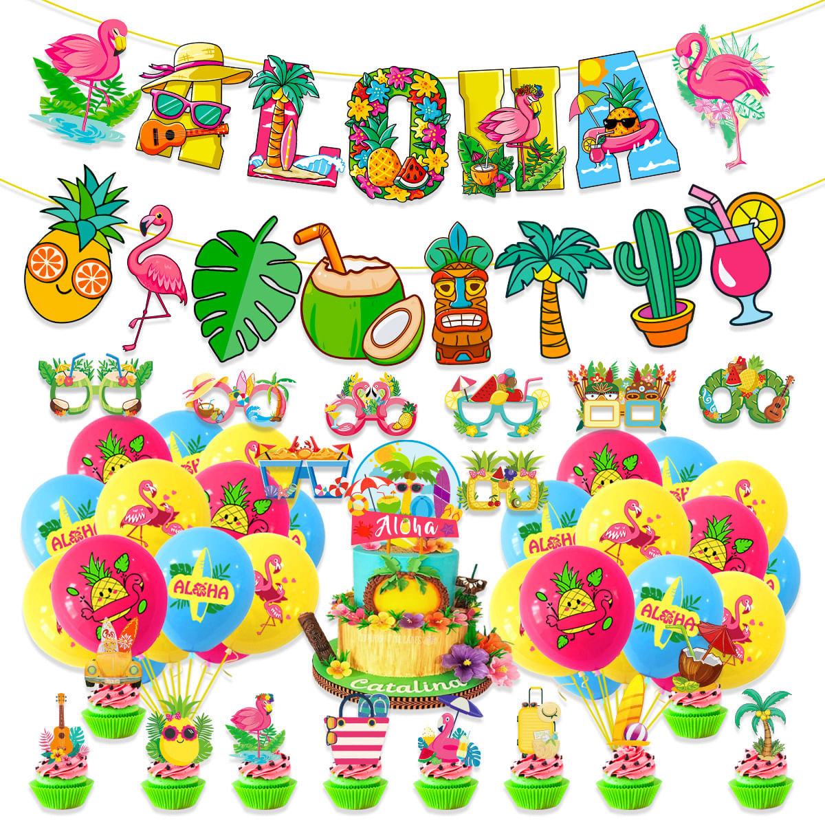 Conjunto De Decoração De Festa Hawaiian Aloha Com 18 Balões De Látex